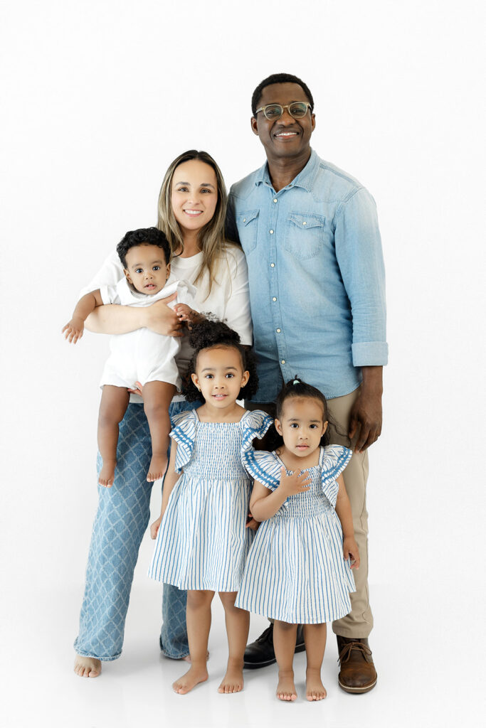 First birthday cake smash NYC, family of five portrait at Heirloom by Melissa's Flatiron studio