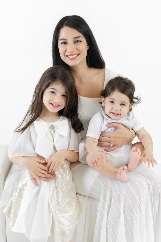 mom, son and daughter portrait in studio nyc